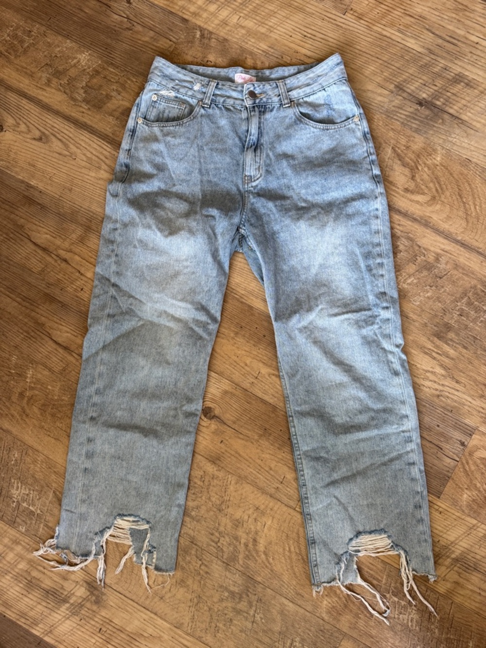Pink Lily Light Blue Relaxed Wide Leg Distressed Distressed Hem Jeans Size 28